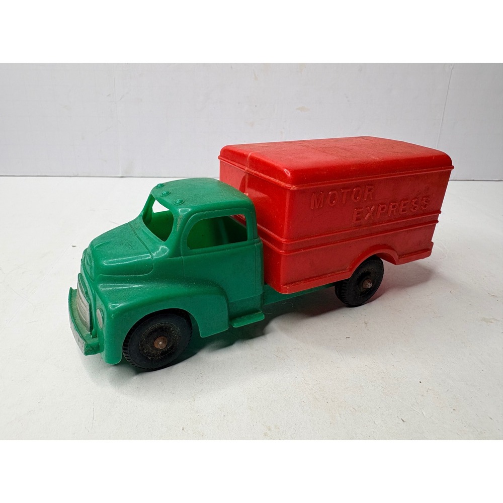 Vintage Hubley Kiddie Toy Motor Express Truck‎ Green Red Plastic USA 1950s 6.5in